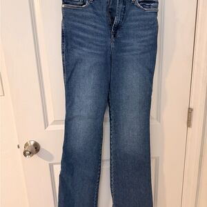 Good American High-Rise Flare Jeans Size 6/28 Raw Hem Medium Wash